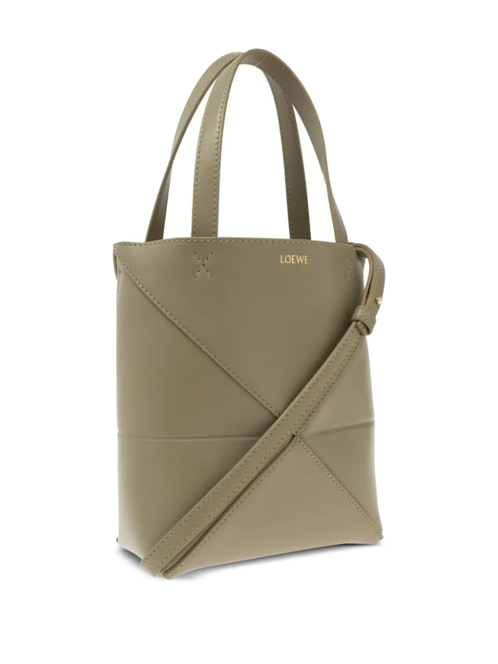 XL Puzzle Fold tote in shiny calfskin Dark Khaki