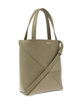 XL Puzzle Fold tote in shiny calfskin Dark Khaki
