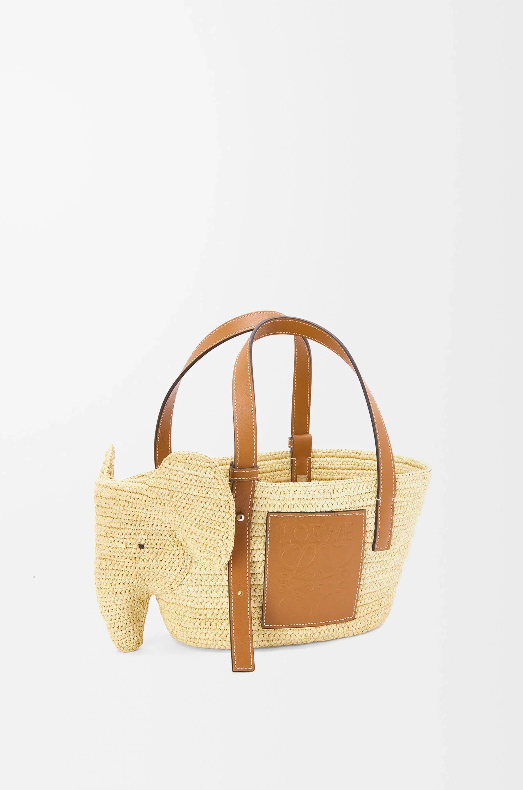 Small Elephant basket in raffia and calfskin