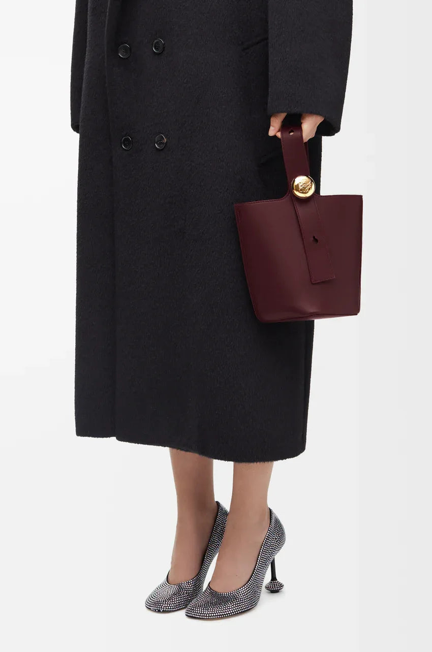 Mini Pebble bucket in smooth calfskin Dark Burgundy - EliteLux Outlet