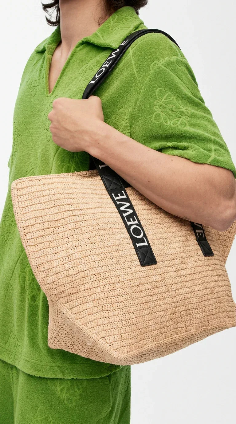 Fold Shopper in raffia Black - EliteLux Outlet