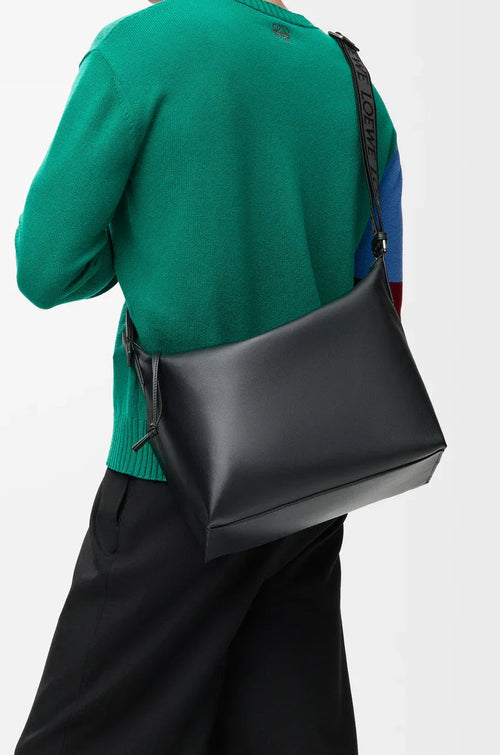 Cubi Crossbody bag in supple smooth calfskin and jacquard Black - EliteLux Outlet