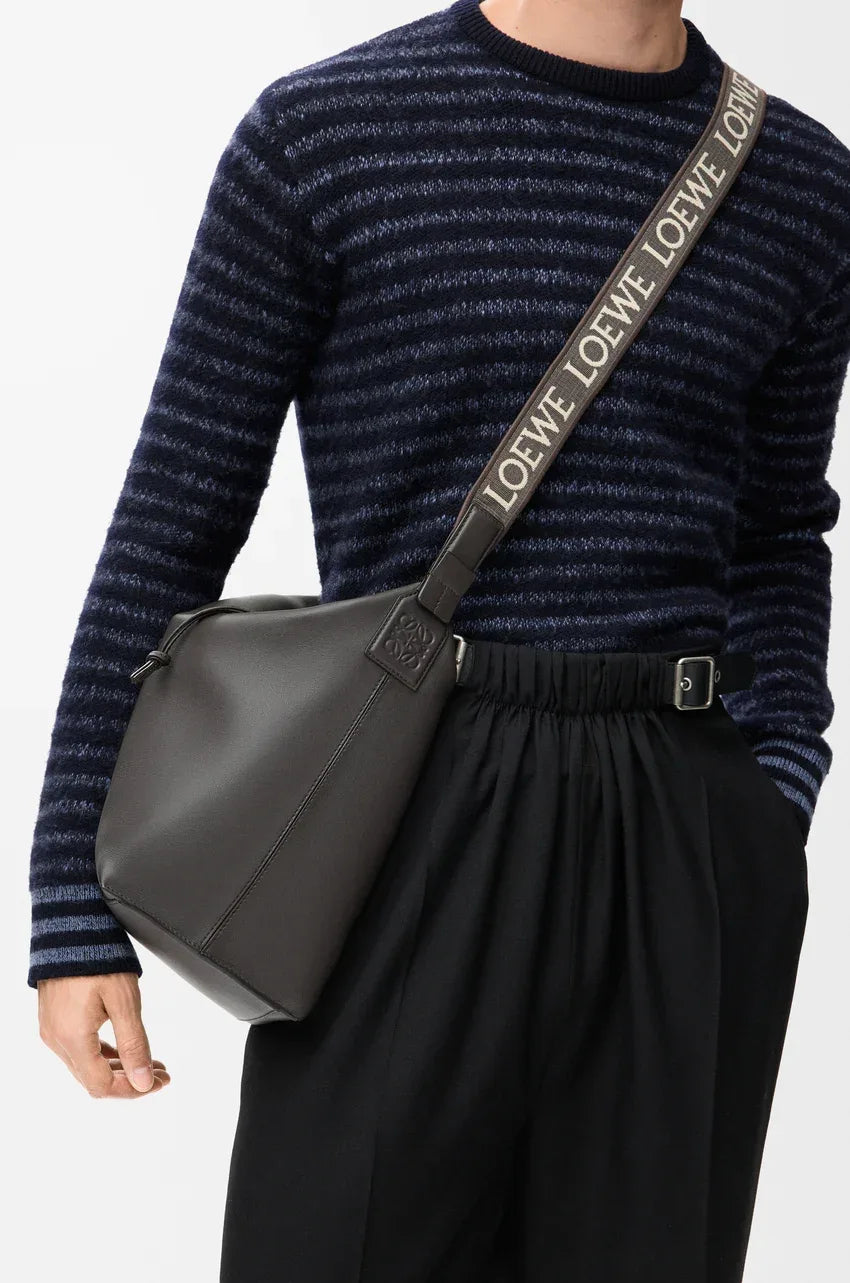 Cubi Crossbody bag in supple smooth calfskin and jacquard Dark Grey - EliteLux Outlet