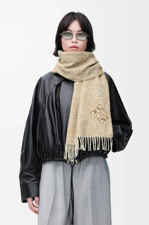 Anagram scarf in wool and cashmere Beige - EliteLux Outlet