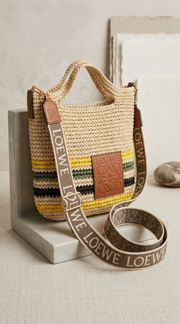 Mini Slit Bag In Raffia And Calfskin