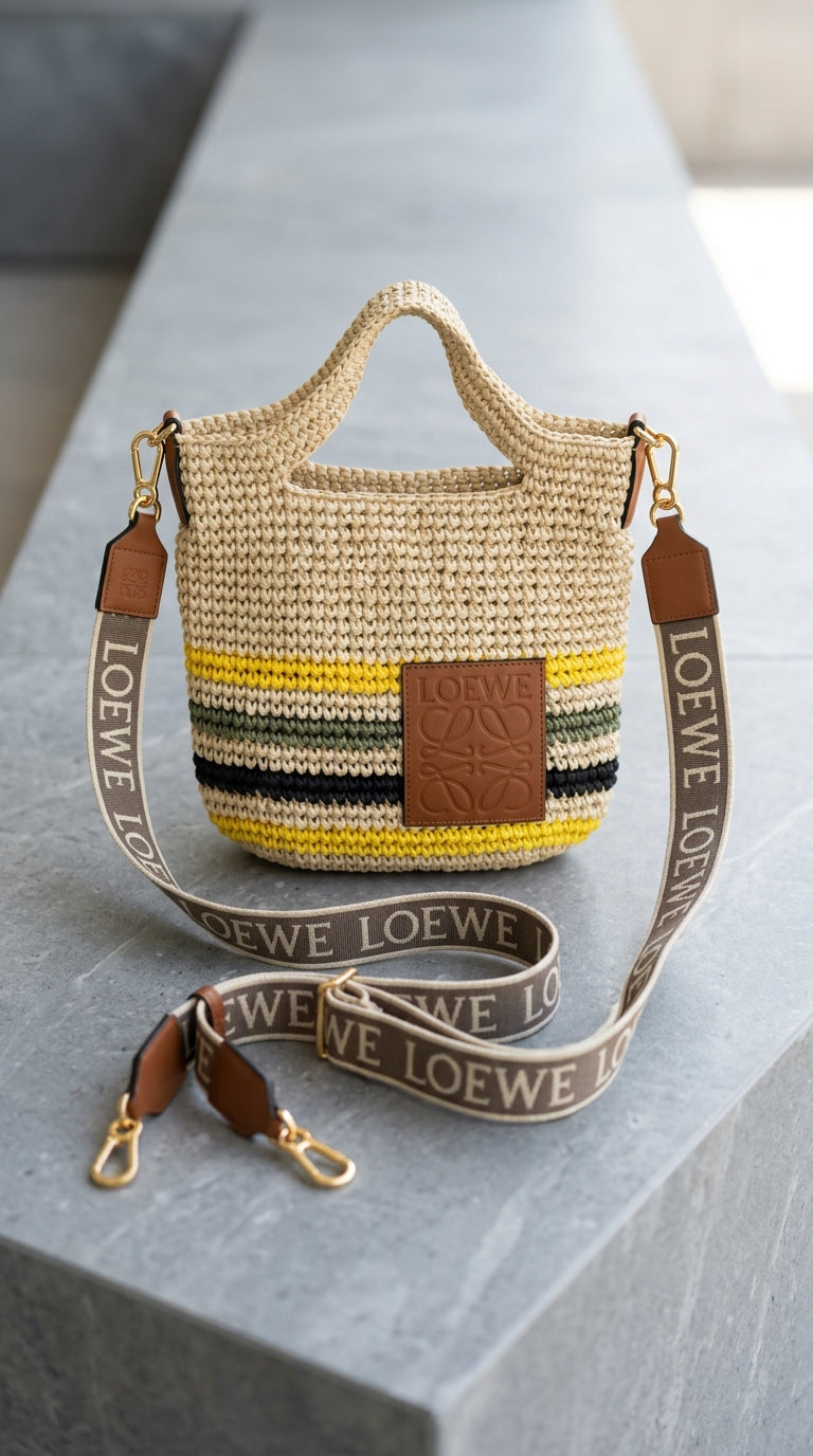 Mini Slit Bag In Raffia And Calfskin