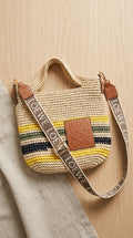 Mini Slit Bag In Raffia And Calfskin
