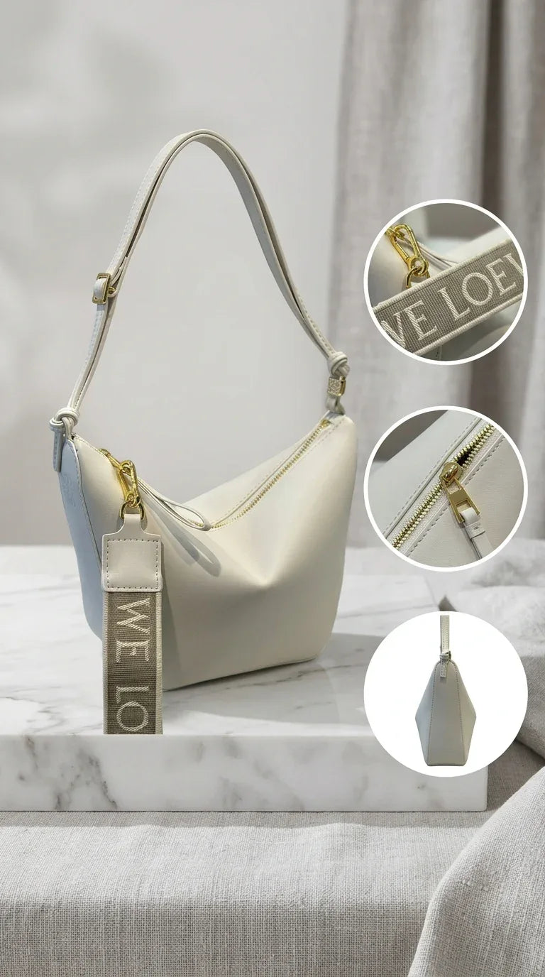 Cubi Crossbody bag in supple smooth calfskin and jacquard Off-White - EliteLux Outlet
