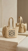 Elephant basket in raffia and calfskin Beige - EliteLux Outlet