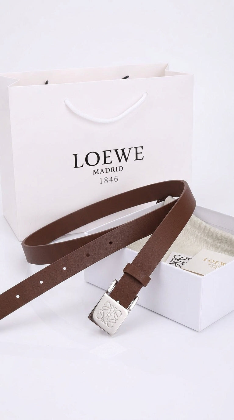 Reversible Anagram belt in smooth calfskin Brown/silver