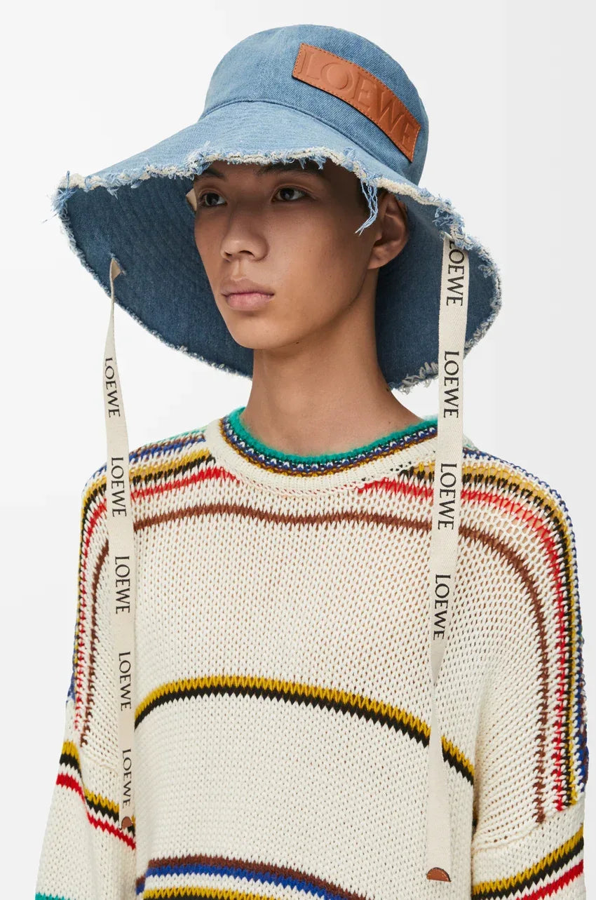 Frayed fisherman hat in denim and calfskin Blue/denim - EliteLux Outlet