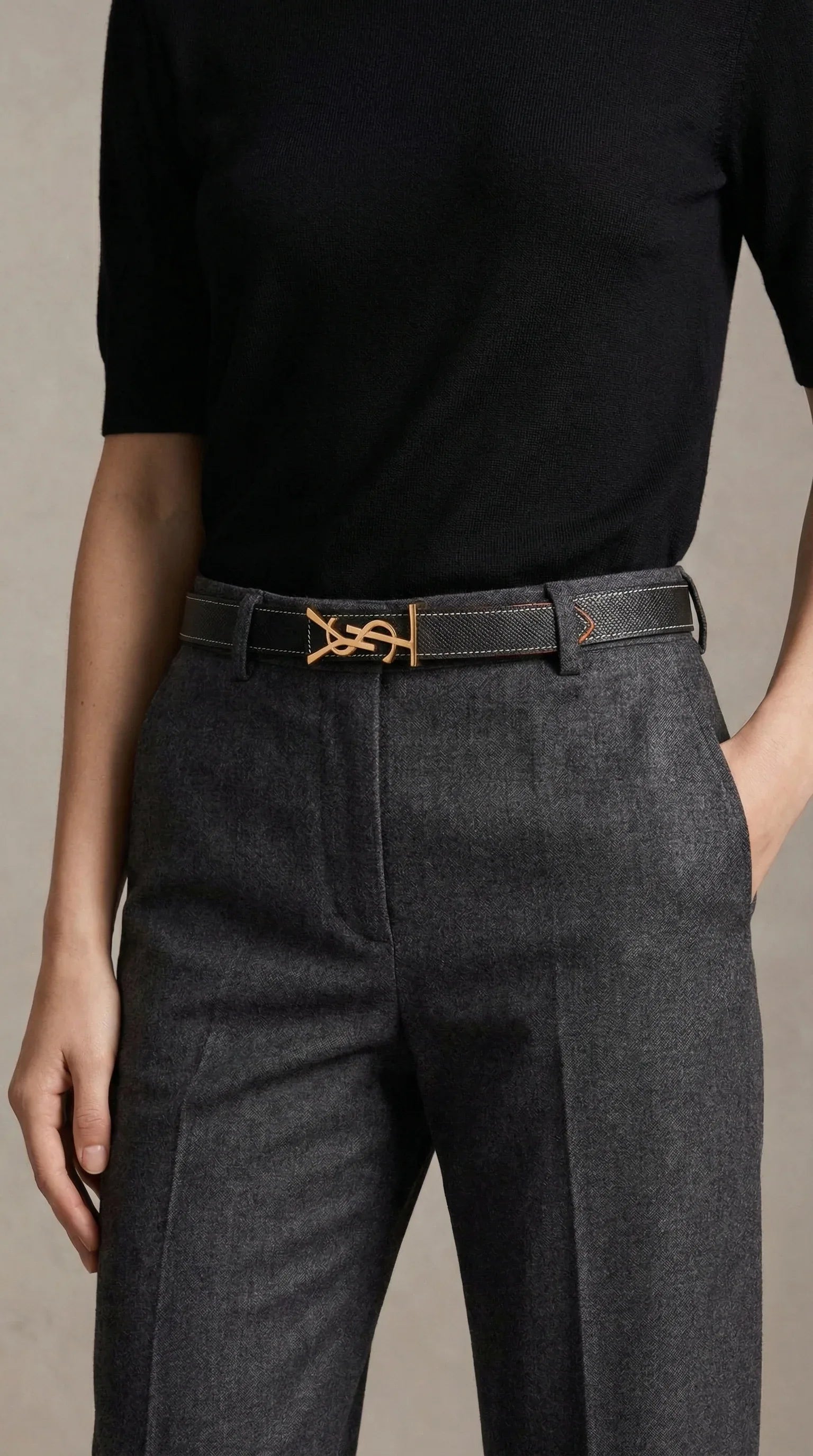 Cassandre Logo Leather Belt – Black / Orange (Gold Hardware) - EliteLux Outlet