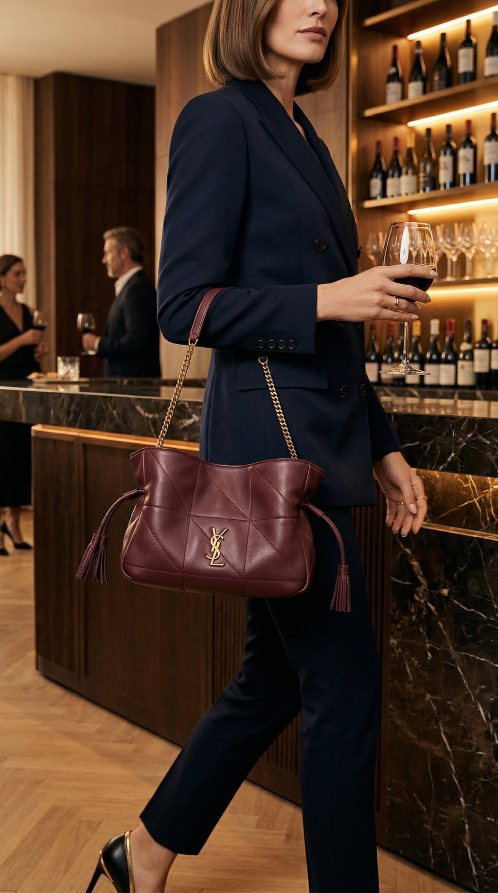 Jamie Drawstring Mini Bag – Burgundy Quilted Leather