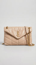 Lou Quilted Flap Bag – Beige Chevron Leather (Gold Hardware)