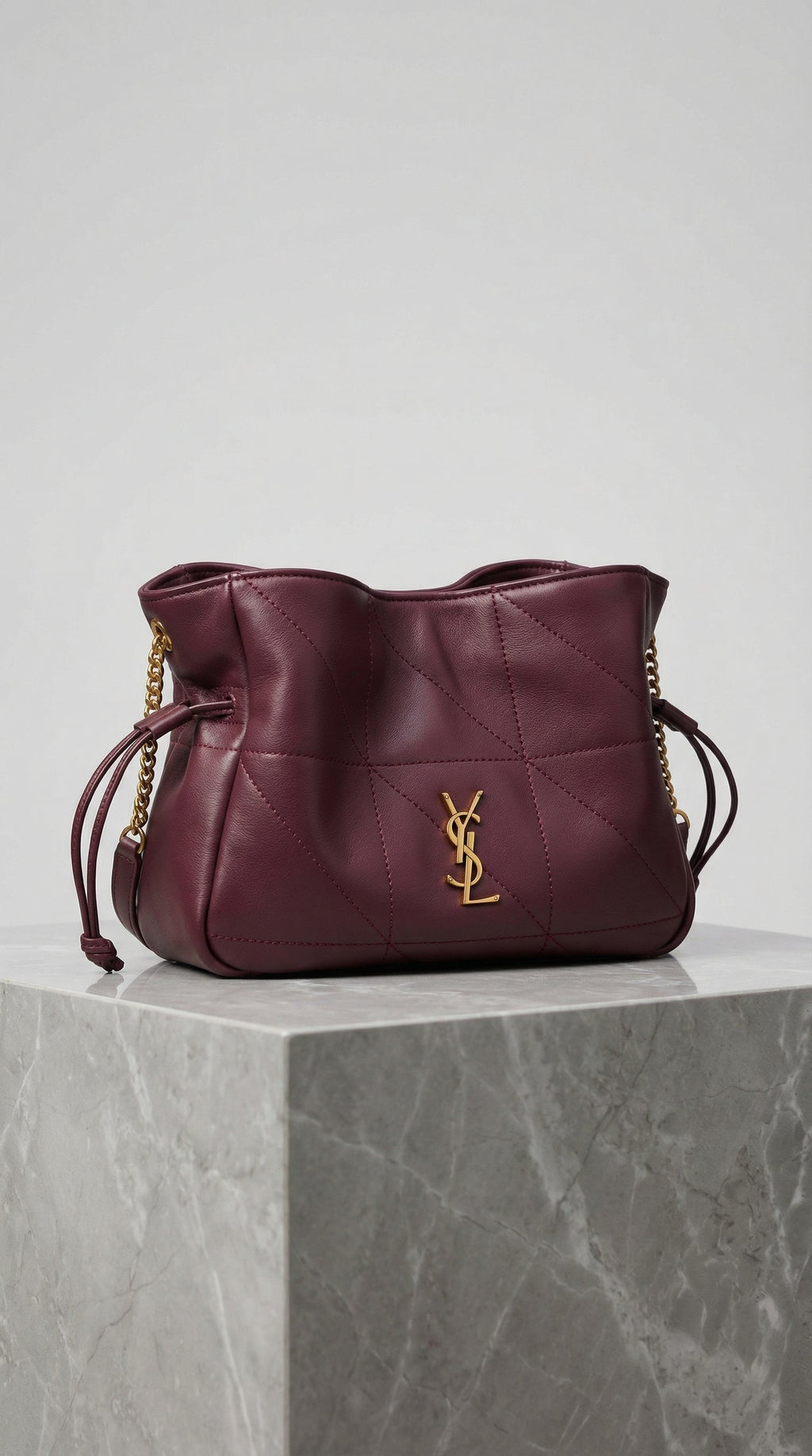 Jamie Drawstring Mini Bag – Burgundy Quilted Leather