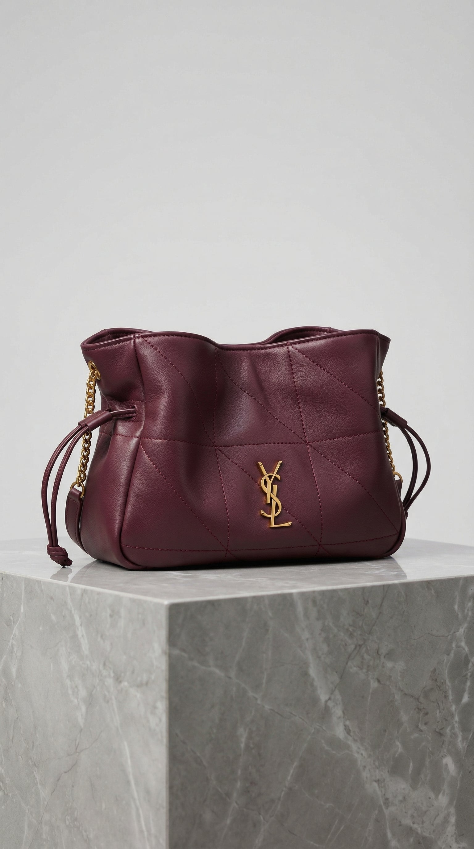 Jamie Drawstring Mini Bag – Burgundy Quilted Leather
