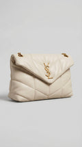 Lou Quilted Flap Bag – Cream Chevron Leather (Gold Hardware)