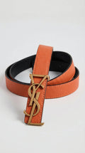 Cassandre Logo Leather Belt – Orange / Black (Gold Hardware) - EliteLux Outlet