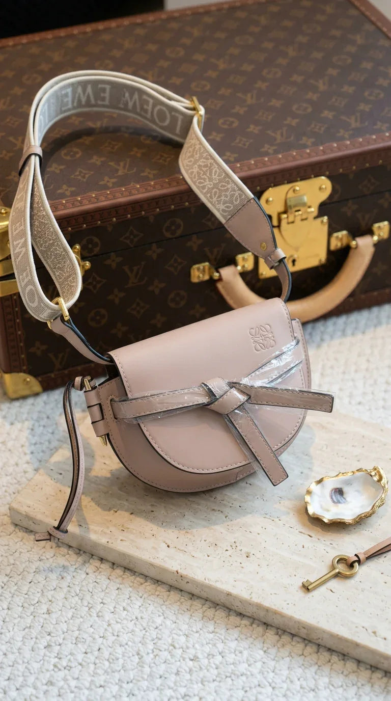 Gate Dual Mini Leather Crossbody Bag Beige - EliteLux Outlet