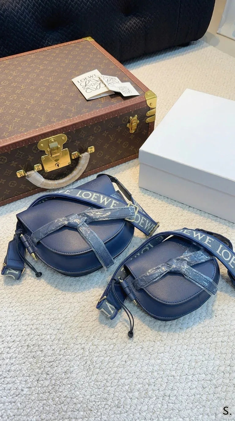 Gate Dual Mini Leather Crossbody Bag Dark Blue - EliteLux Outlet
