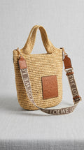 Mini Slit Bag In Raffia And Calfskin Brown